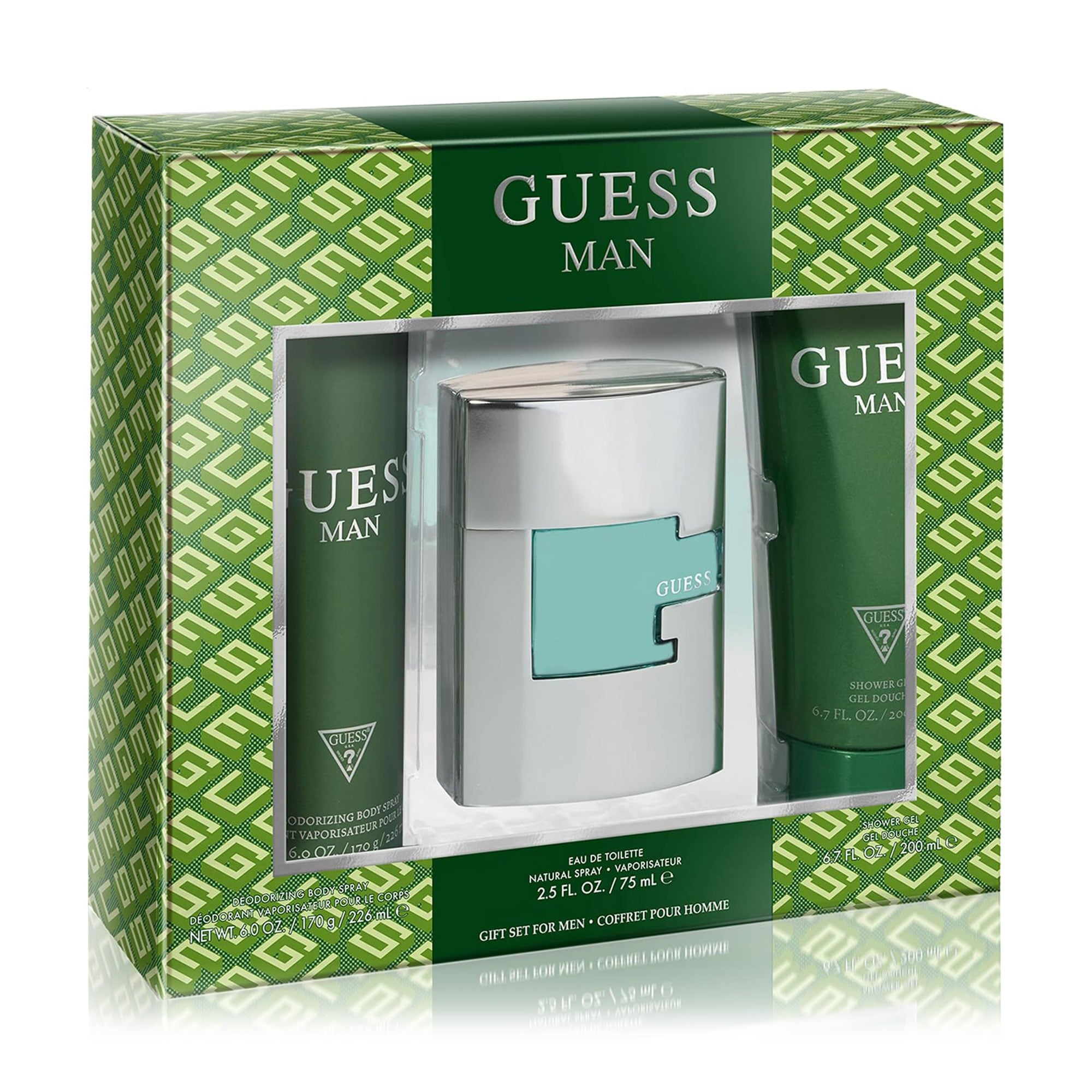 Парфумований набір чоловічий Guess Green (туалетна вода, 75 мл + гель для душу, 200 мл + спрей для тіла, 226 мл)